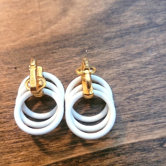 Dior Gold and White Triple Hoop Earrings - Picture 1 of 3